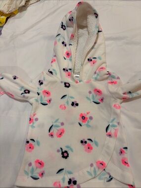 Carter's Cream Hooded Fleece Pullover with Pink & Teal Floral Print